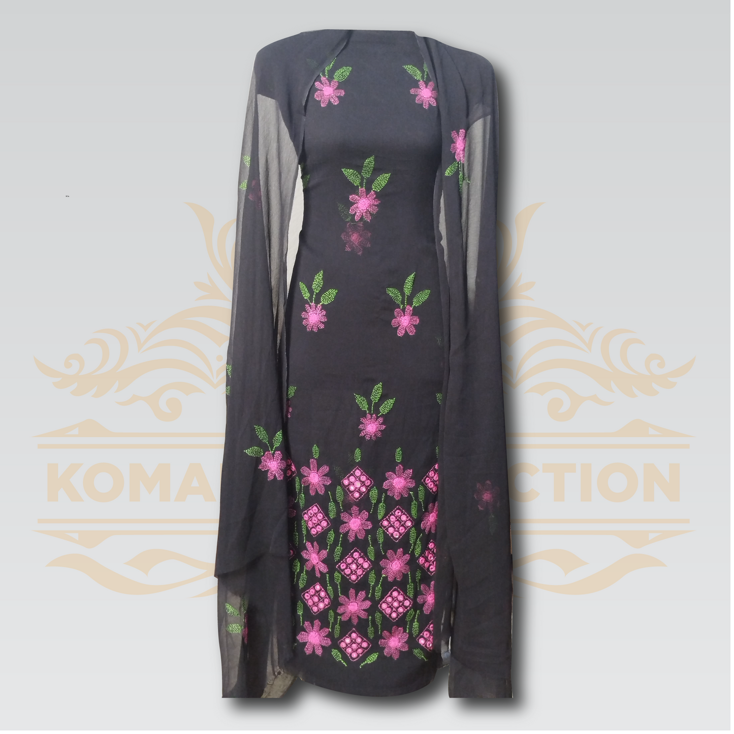 Elegant Black Embroidered Shirt & Dupatta Set