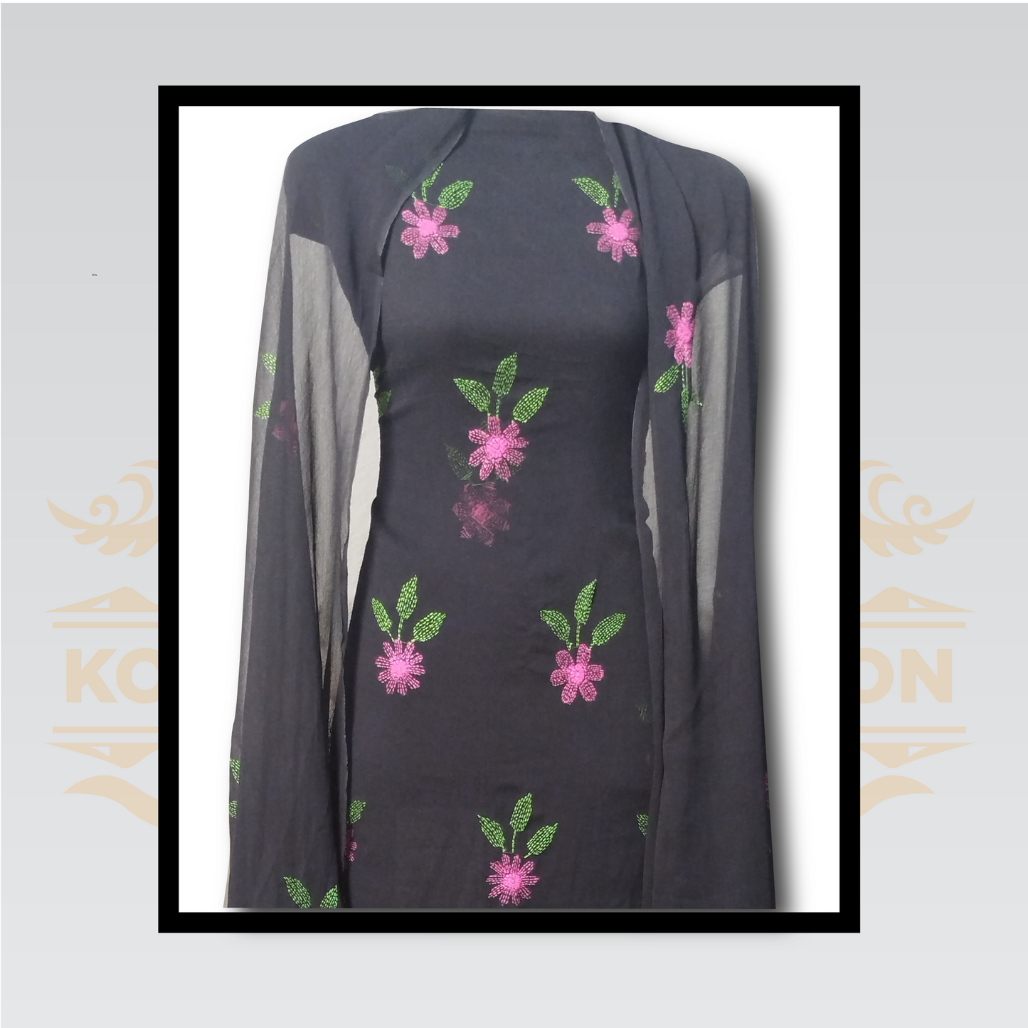 Elegant Black Embroidered Shirt & Dupatta Set