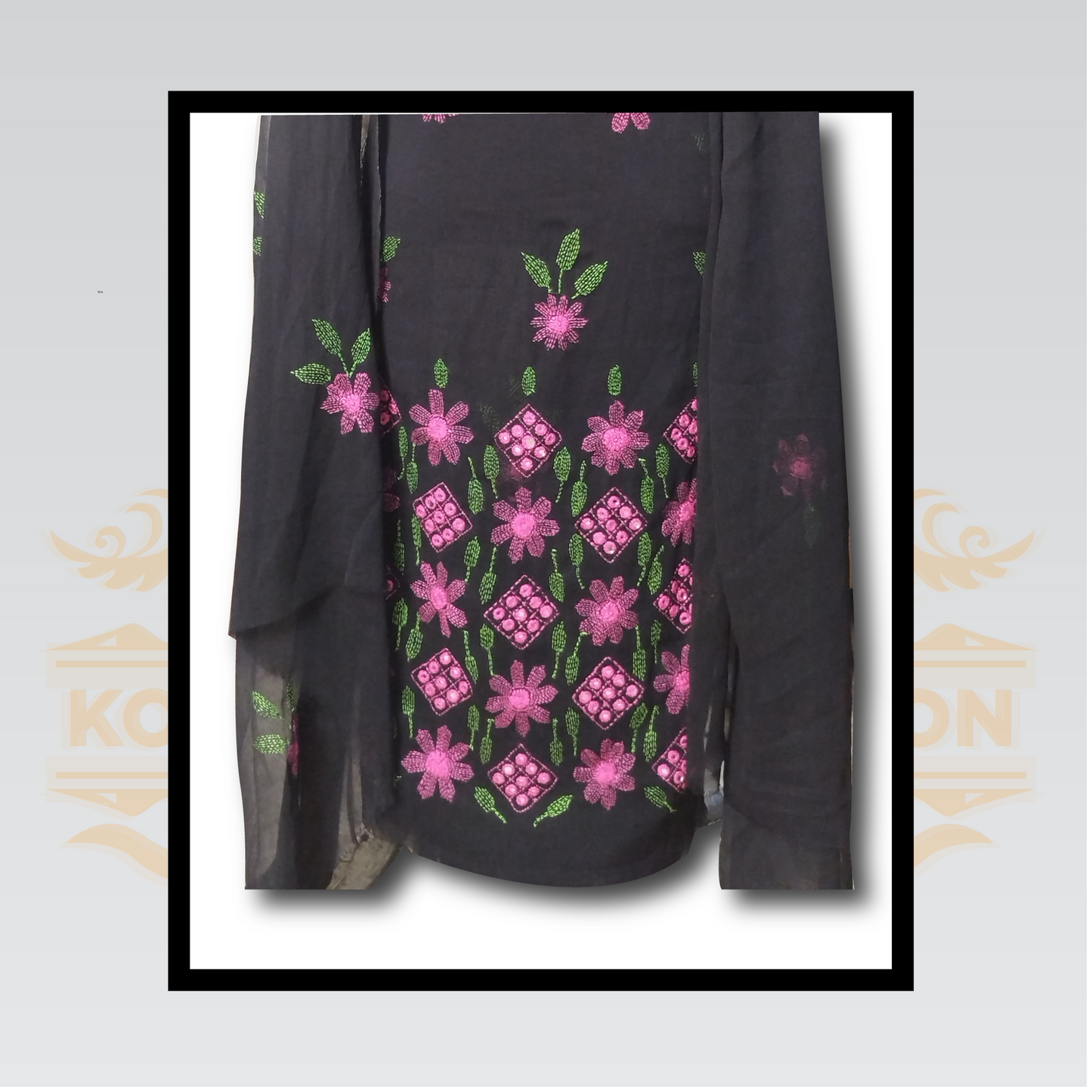 Elegant Black Embroidered Shirt & Dupatta Set