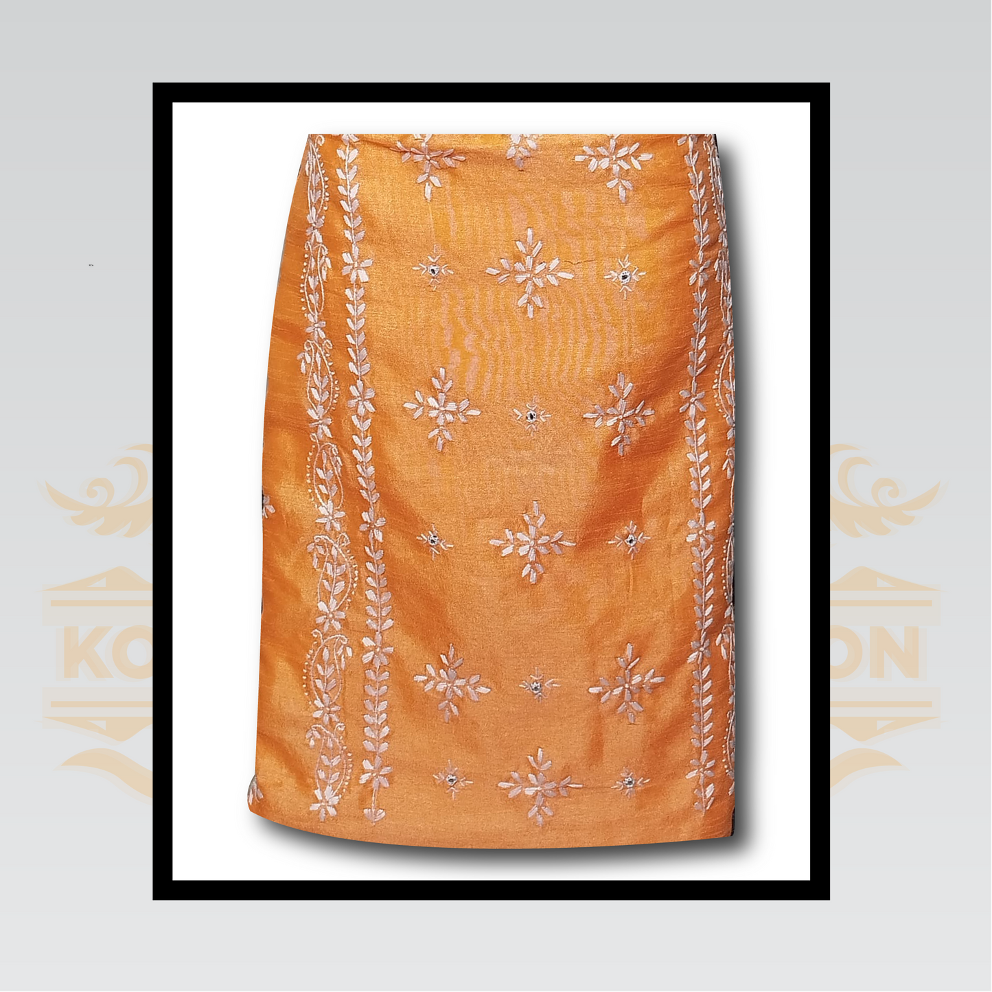 Orange Unstitched Shirt with Embroidery & Mirror Work