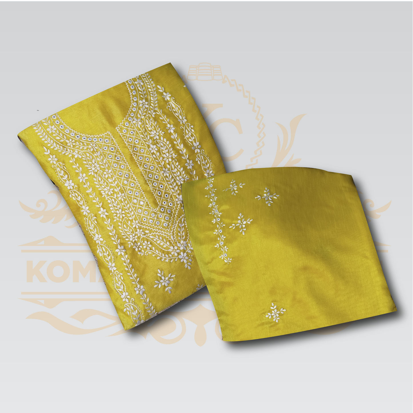 Unstitched Yellow Shirt & Dupatta with White Embroidery