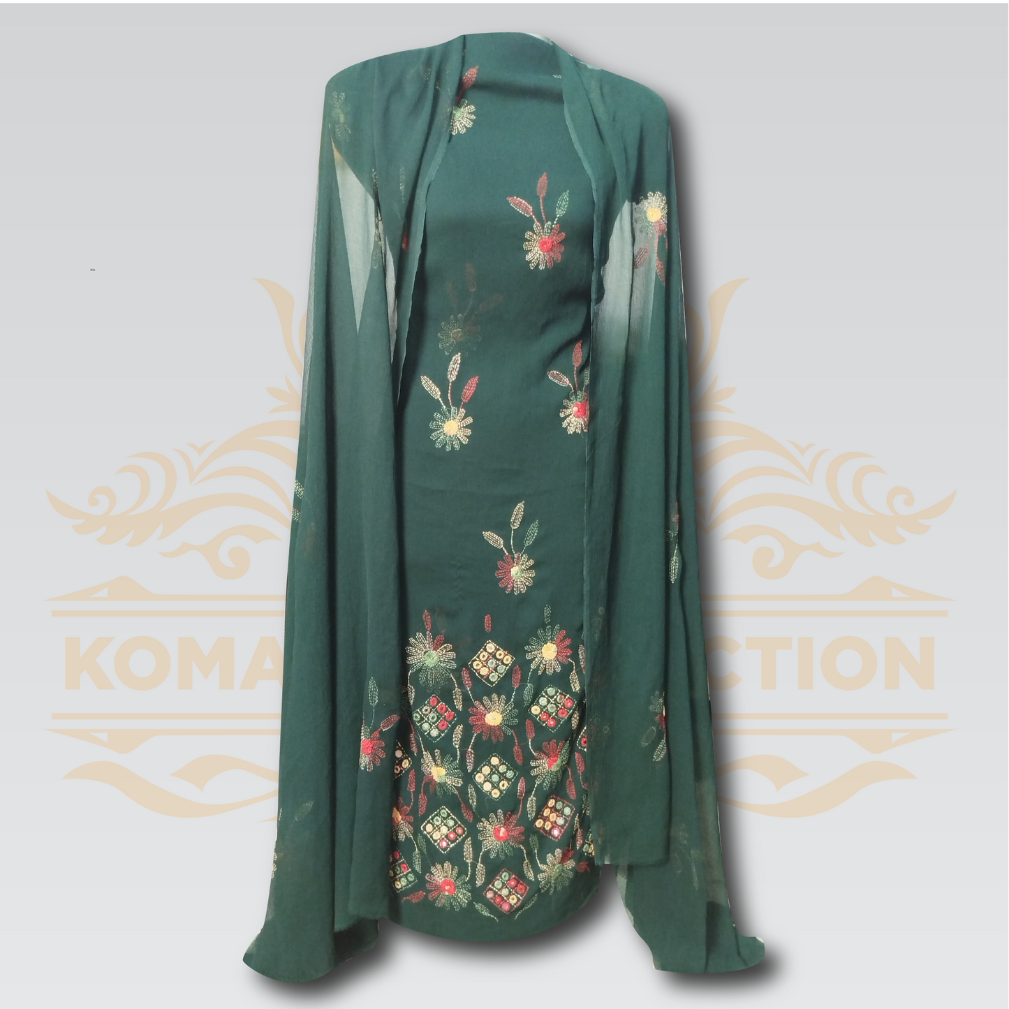Deep Green Embroidered Shirt & Dupatta Set