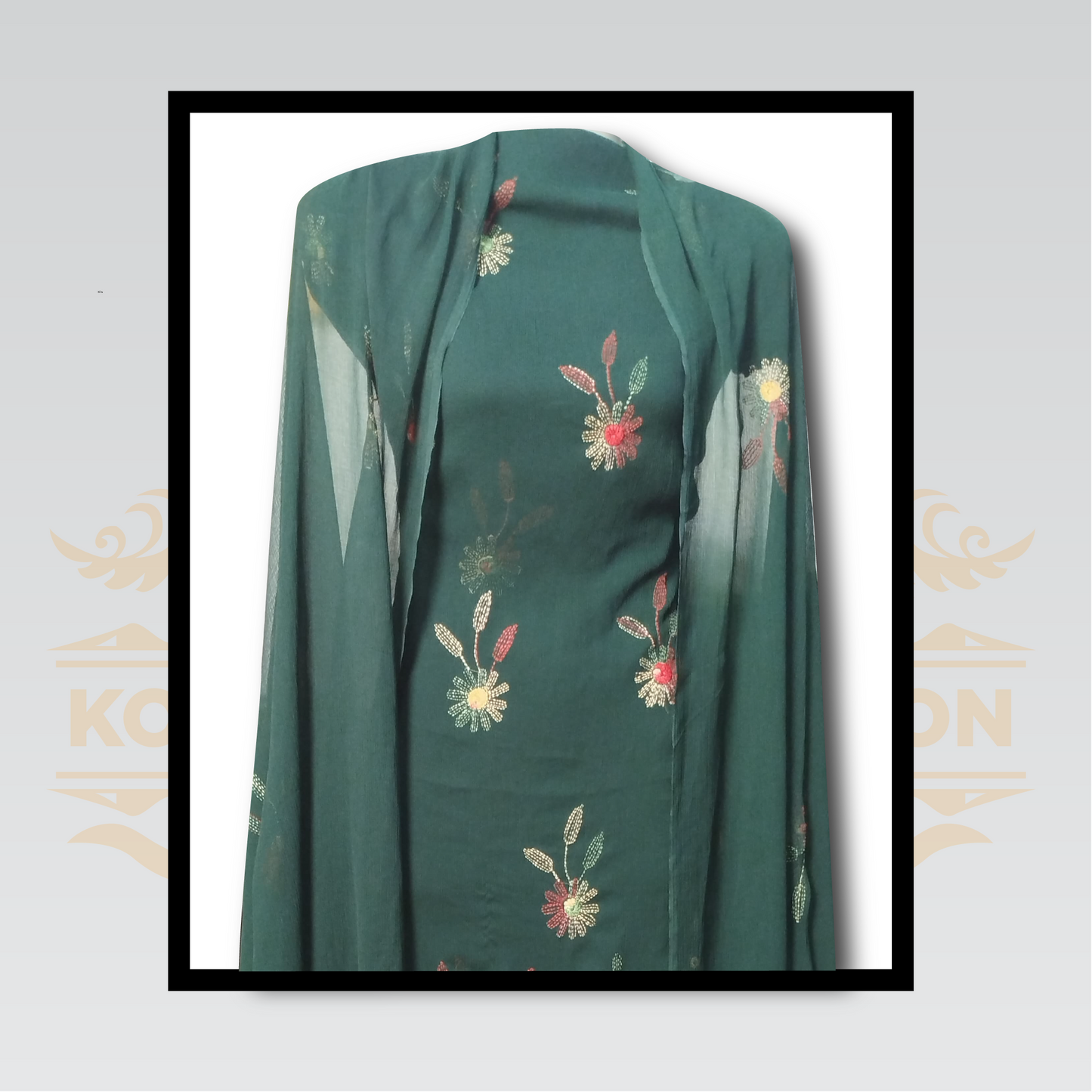 Deep Green Embroidered Shirt & Dupatta Set