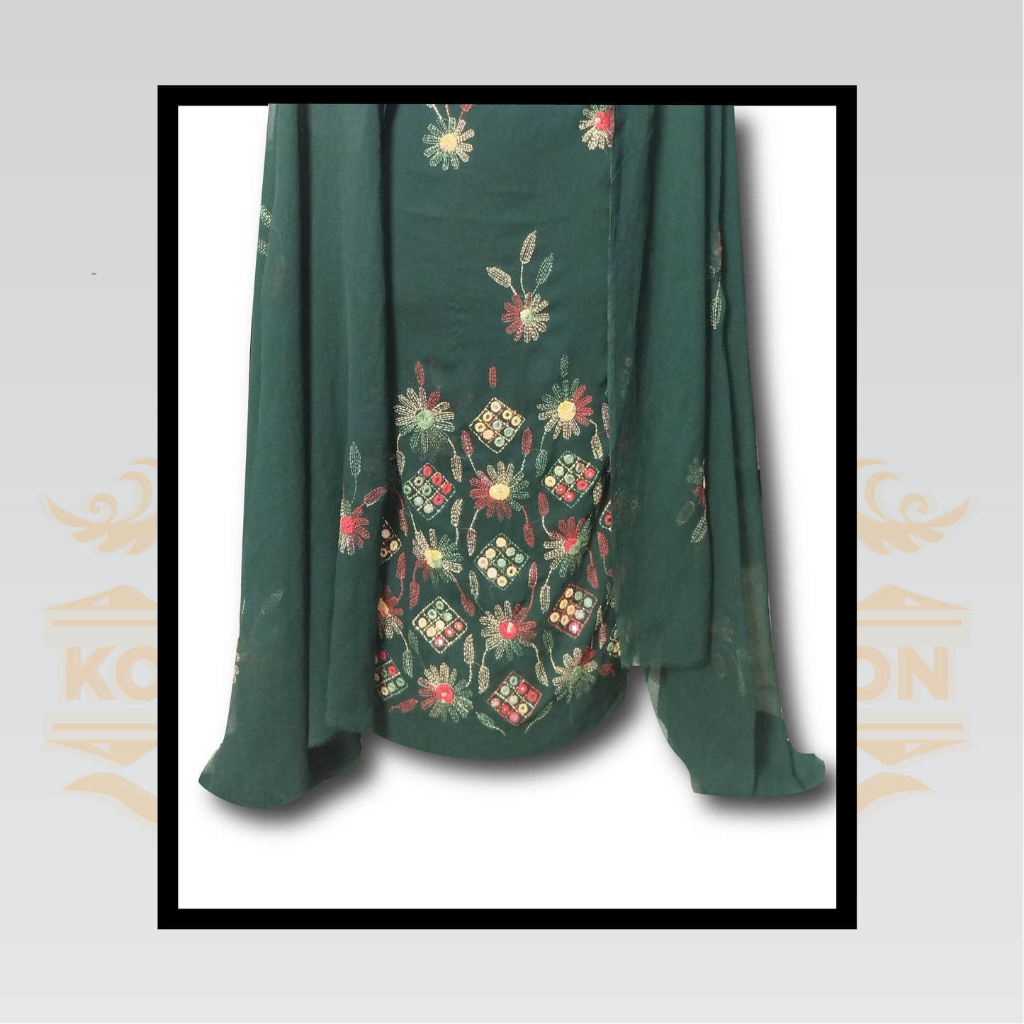 Deep Green Embroidered Shirt & Dupatta Set