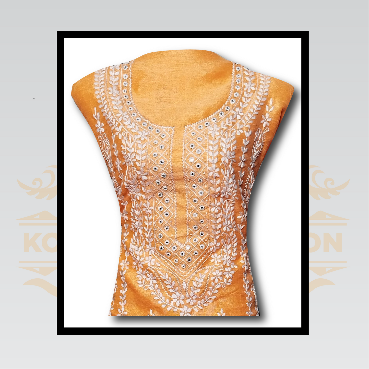 Orange Unstitched Shirt with Embroidery & Mirror Work