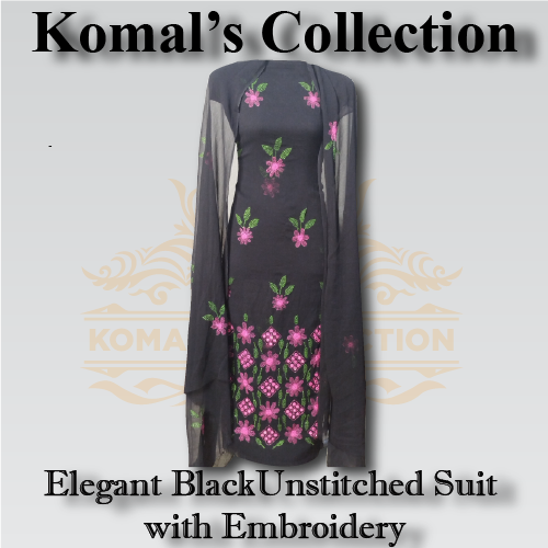 Elegant Black Embroidered Shirt & Dupatta Set