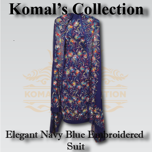Elegant Navy Blue Embroidered Suit