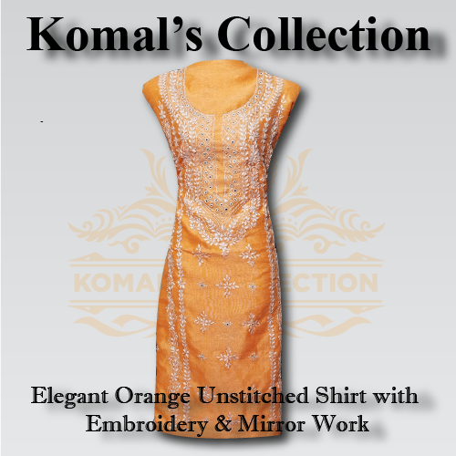 Orange Unstitched Shirt with Embroidery & Mirror Work
