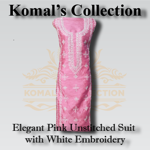 Elegant Pink Unstitched Suit with White Embroidery