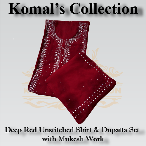 Deep Red Unstitched Shirt & Dupatta Set with Mukesh Work