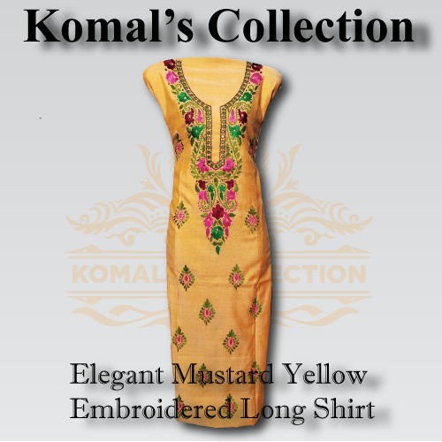 Mustard Yellow Embroidered Long Shirt – Elegant & Timeless