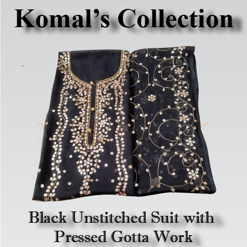 Black Unstitched Shirt & Dupatta Set with Pressed Gotta Work
