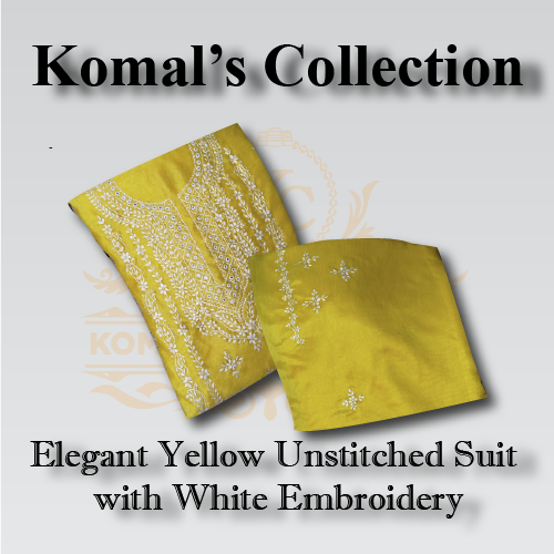 Unstitched Yellow Shirt & Dupatta with White Embroidery