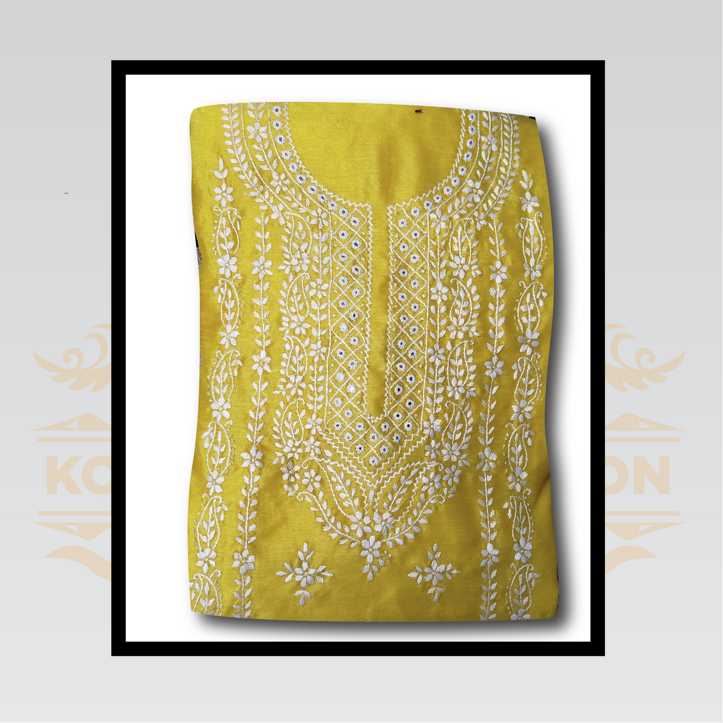 Unstitched Yellow Shirt & Dupatta with White Embroidery